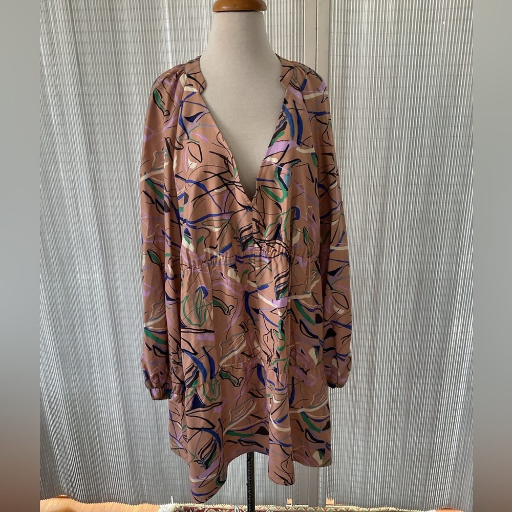 Open Edit Dress Abstract Print Tiered Size 1X